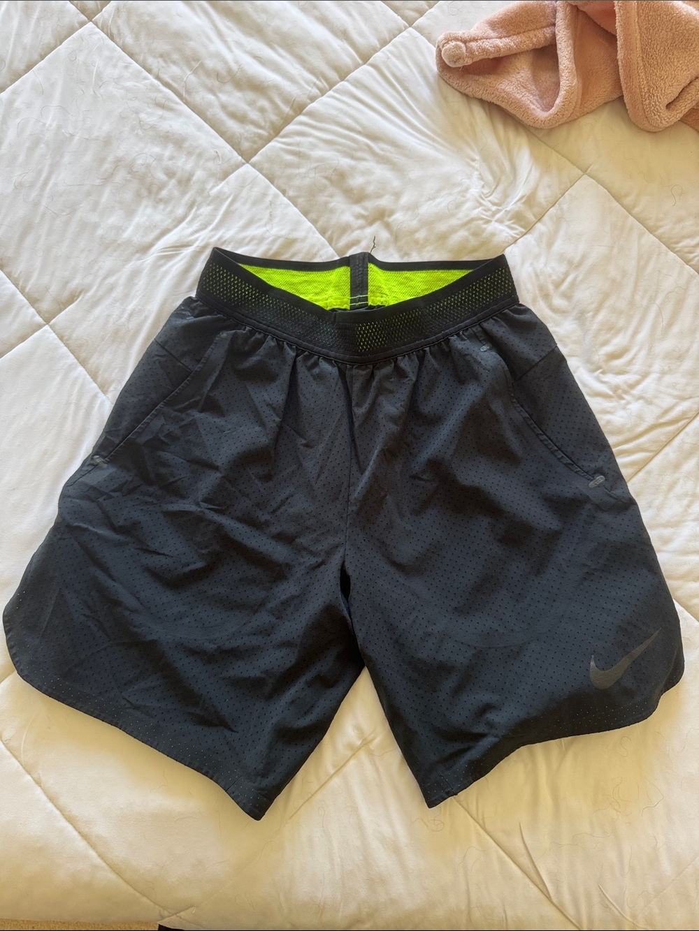 Nike Men’s Black Athletic Shorts with Neon Green Liner
